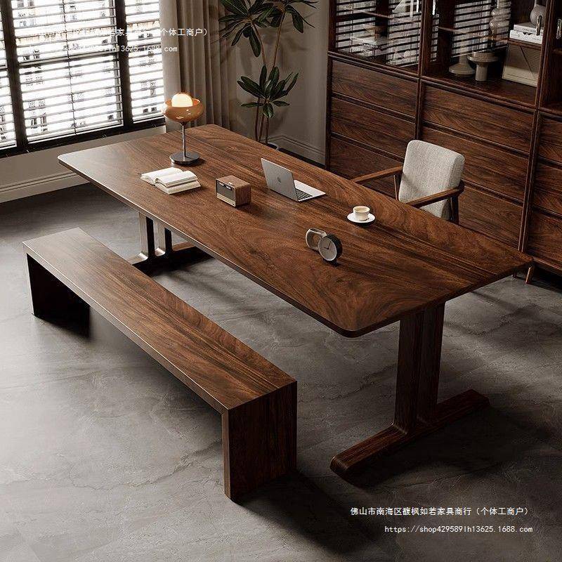 桃南美胡木客厅大长书带抽屉实木GHQ家用书房桌公轻奢现代办桌工