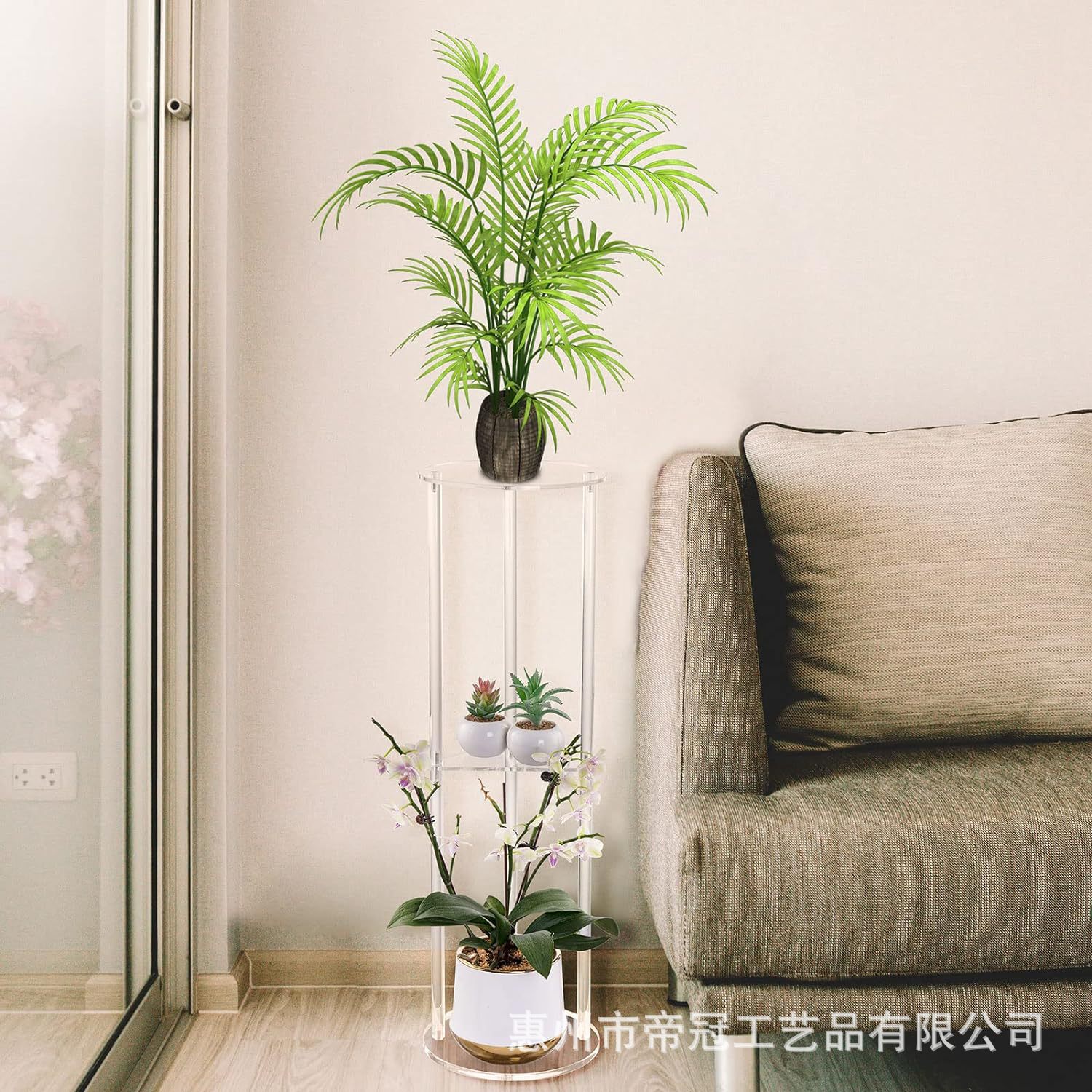 亚克力边桌饮料桌客厅马提尼桌3层客厅边桌透明置物架花架可拆装