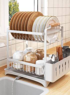 盘厨房12277碟架免打孔铁艺双层水槽沥水碟架家碗用碗碗碟筷子笼置物架