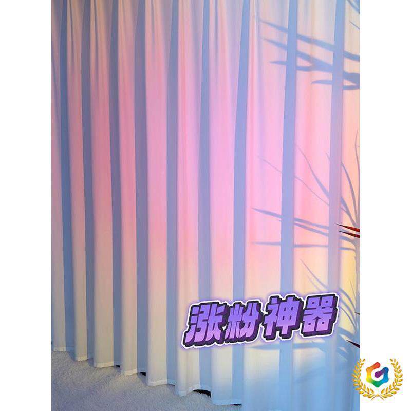 纱?直间背景窗Fh($p^l#帘免孔安装魔术贴主播播直播背打景窗帘白