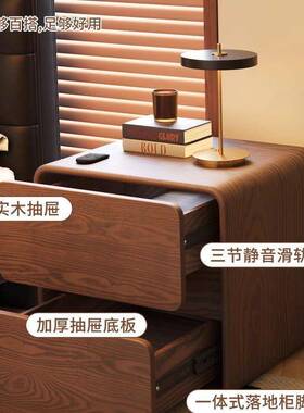 现代简轻小奢小质型卧37180室家用皮收纳约床边柜实木床头柜超窄