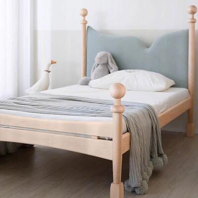 北油美硬木实白木儿童床黑枫胡桃木男孩女孩简约奶风橡原木ING鱼