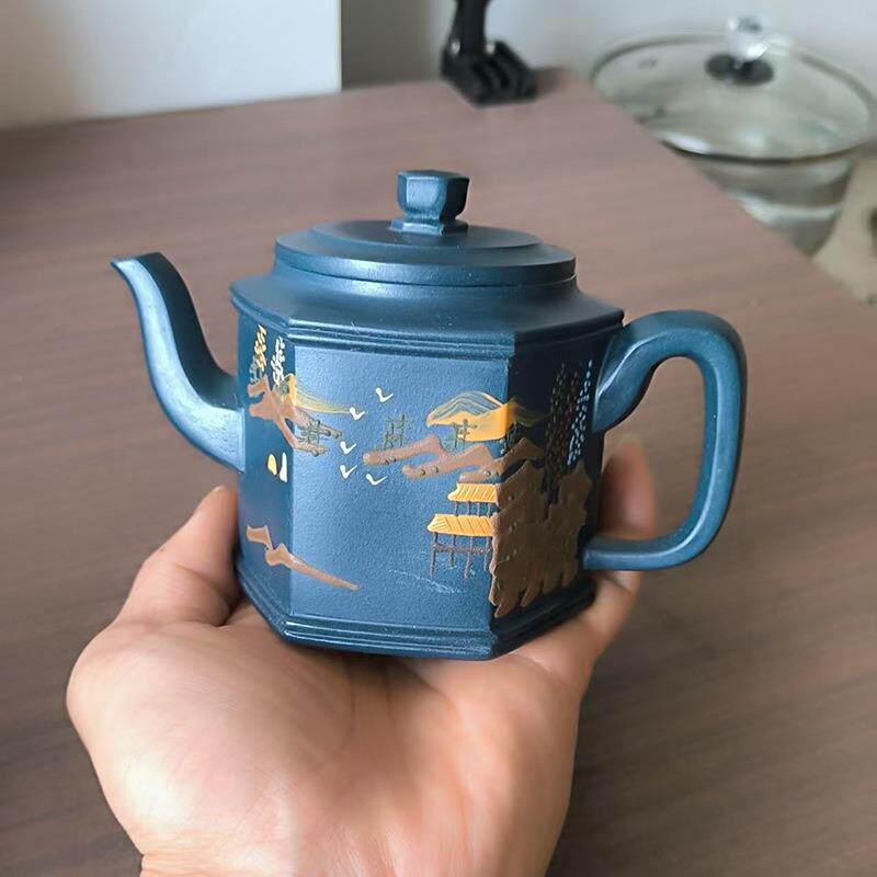 源头厂宜紫砂壶原矿无品牌/天青泥紫砂壶家用兴手工六方宫灯紫砂