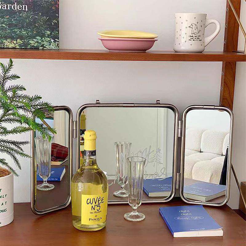 风复古折叠化妆镜宿舍桌面便携式梳妆台镜子家用卧室挂墙壁挂