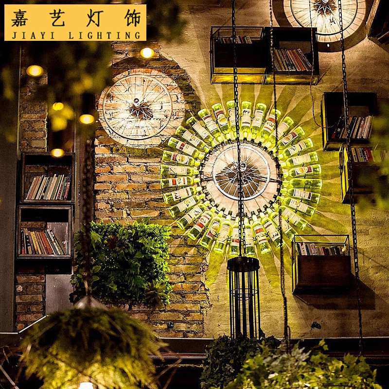 胡桃音乐餐厅工业风壁灯复古网红咖酒吧店铺车轮玻璃酒瓶壁灯