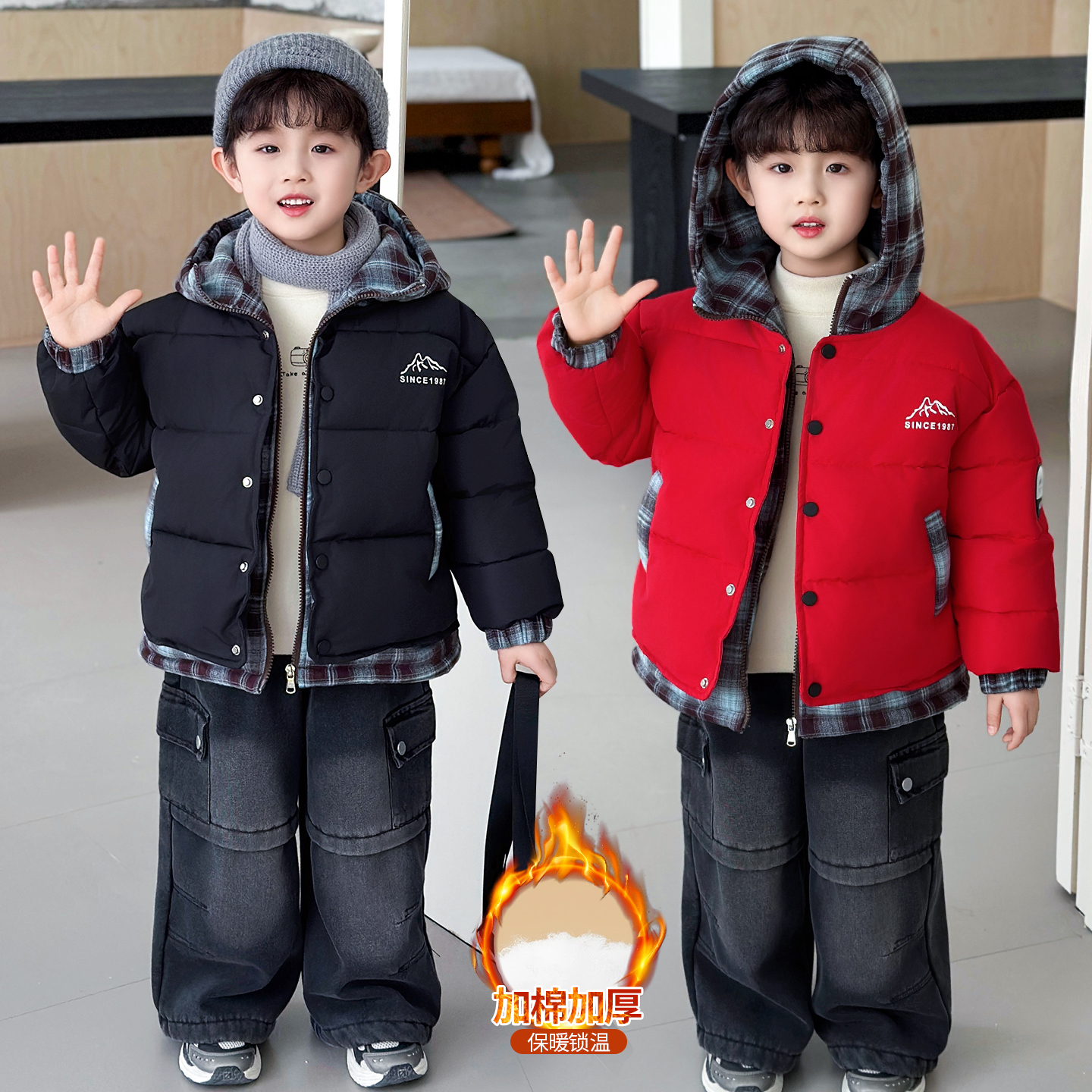 男小童加棉加厚保暖冬装棉服外套