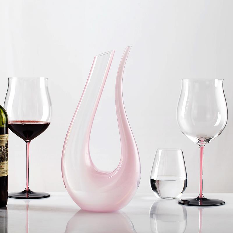 riedel奥地利进口Amadeo竖琴醒酒器两支粉领结璀璨水晶红酒杯套装
