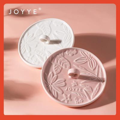 □JOYYE浮雕花陶瓷杯盖手绘杯水杯盖子配件杯盖通用单卖早餐杯