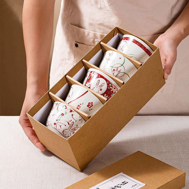 兔年日式陶瓷碗礼盒家用4.5寸吃饭小碗陶瓷餐具礼品套装商用