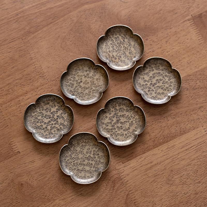 纯铜杯垫锤目纹盏托防滑隔热茶杯垫茶道杯托黄铜配件新中式手工