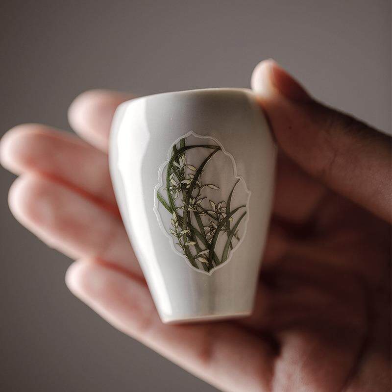 闻香杯聚香杯功夫茶具茶杯品茗杯拟古青瓷手工窗兰花茶杯单杯子