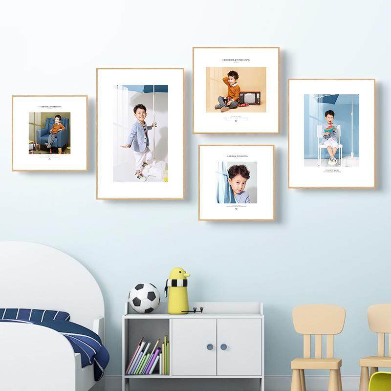 艾博简美童真系列ins风儿童照片墙成长纪念装饰原木色木质小相框