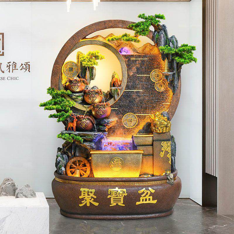 循环流水招财摆件客厅玄关装饰假山喷泉办公室生财风水轮开业礼品