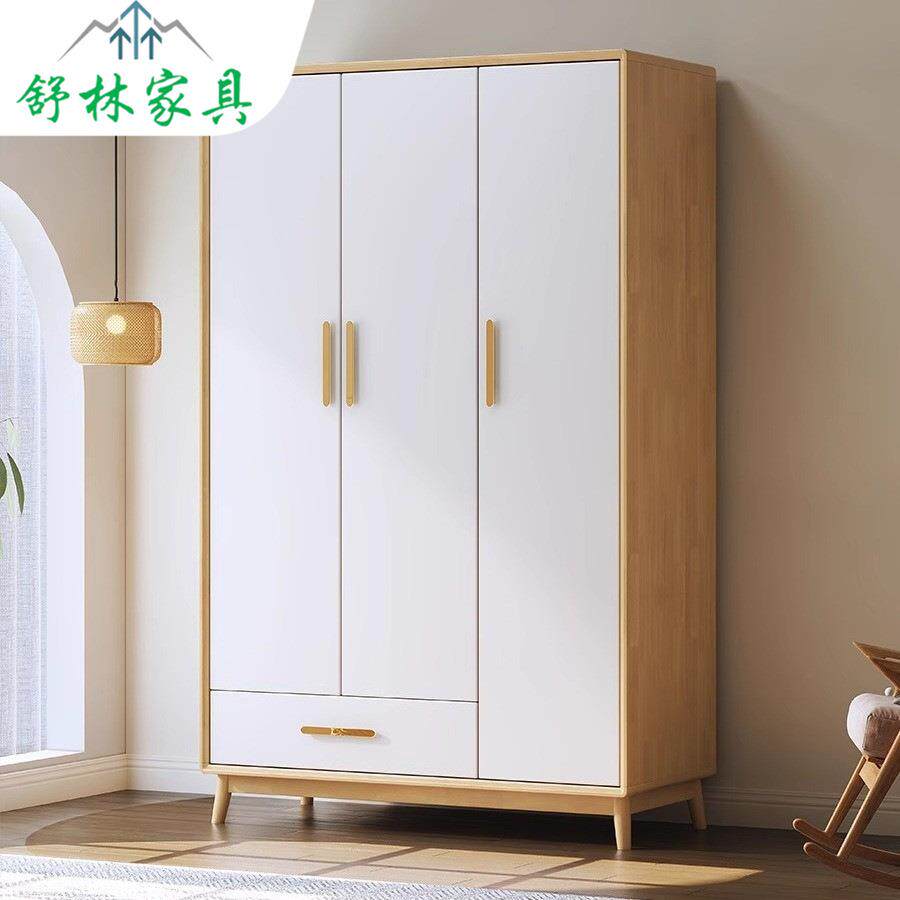 全实木衣柜北欧家用卧室复古对开门三四门衣橱挂衣服大容量收纳柜