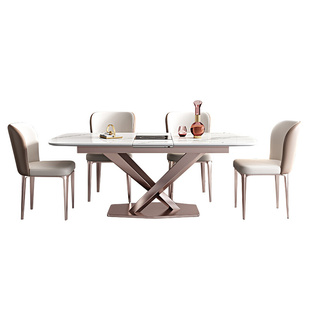 潘多拉岩板轻奢家用小户型现代简约多功能电磁炉不锈钢伸缩餐桌