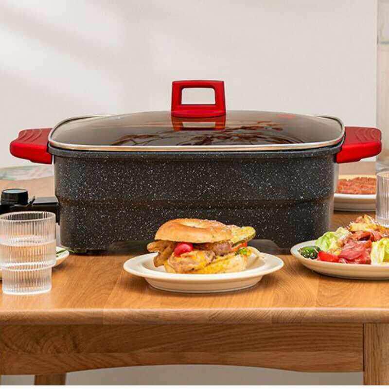 烤肉盘烤鱼炒菜锅火锅锅家用多功能电热锅涮烤一体锅电烤盘大容量