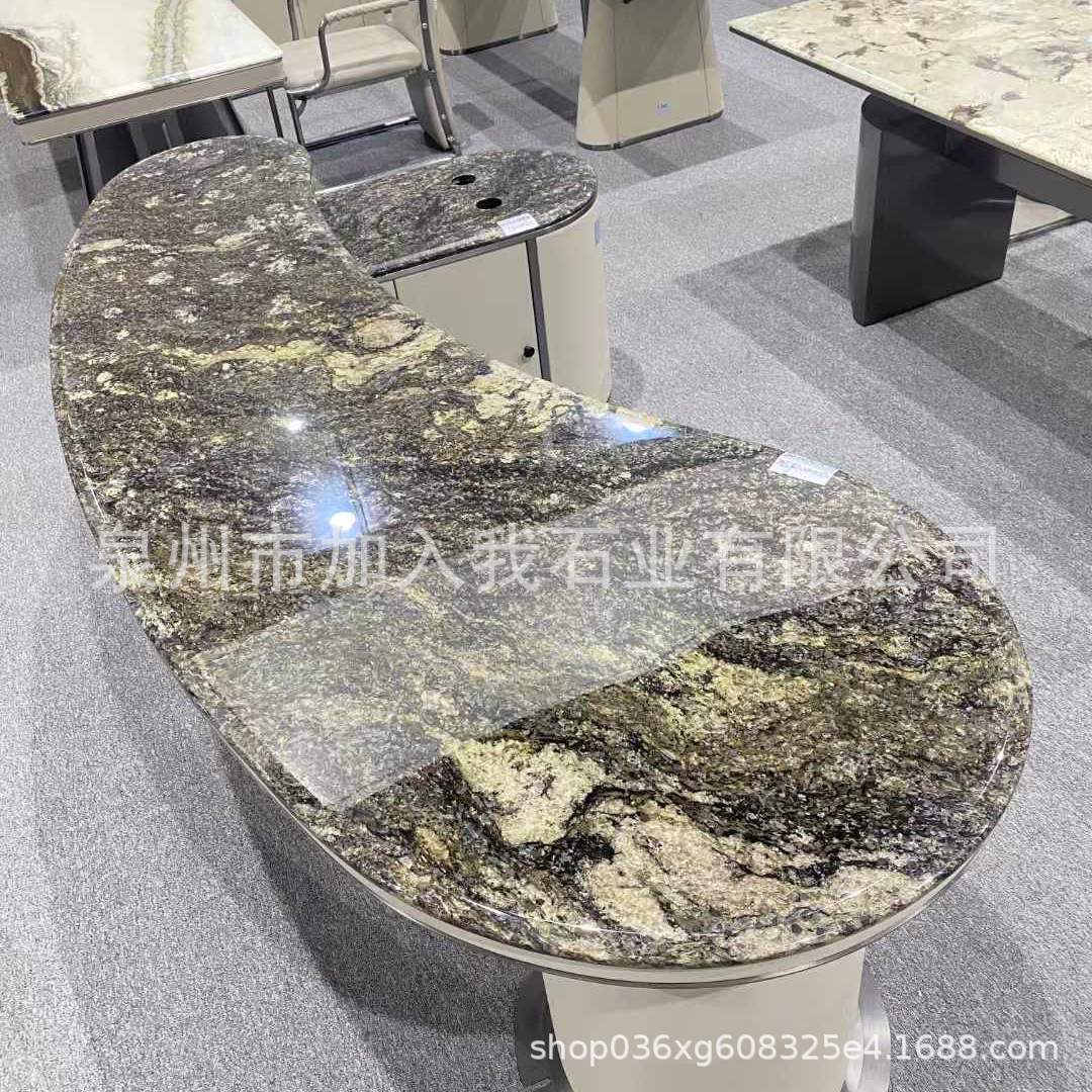 海蓝宝石奢石透光板 意式轻奢茶台天然大理石泡茶桌组合