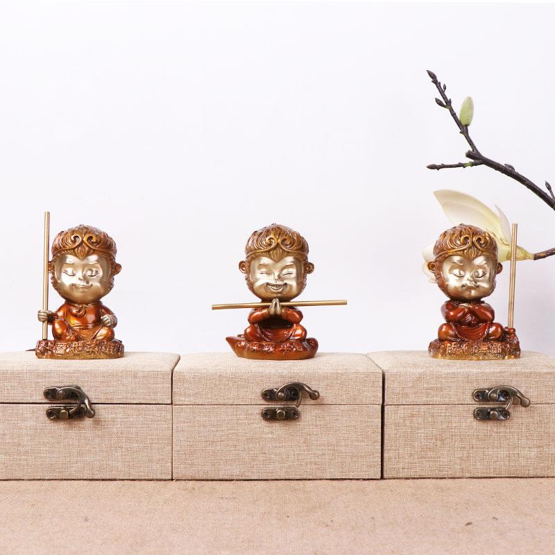 杨铜记车载孙悟空大圣铜孙悟空烧色坐孙悟空三不猴摆件