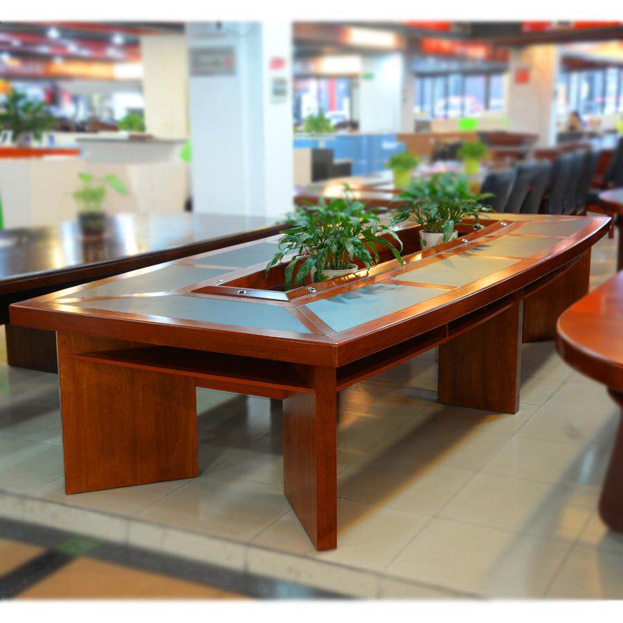 蓝柯会议桌长桌贴实木皮椭圆中式现代油漆会议桌长条桌办公家具