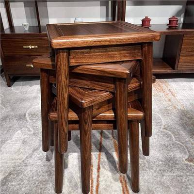 乌金木方凳四方桌叠叠凳全实木方凳客厅可叠放凳子家用方凳化妆凳