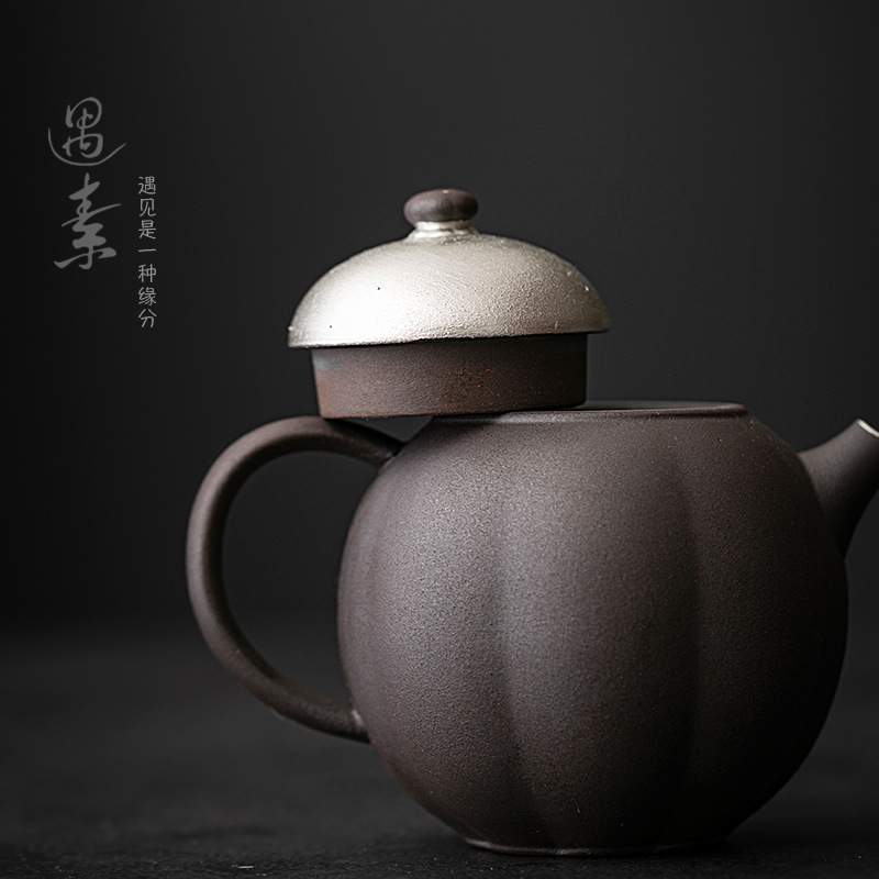 中式复古小茶壶手工鎏银南瓜壶粗陶功夫泡茶器带过滤单壶陶瓷茶壶