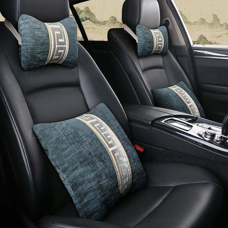 新款汽车头枕腰靠四件套秋冬季短毛绒护颈枕抱枕保暖植绒