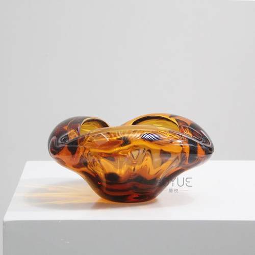 新中式不规则豹纹新棕色大口琉璃烟灰缸客厅玄关餐厅桌面装饰摆件