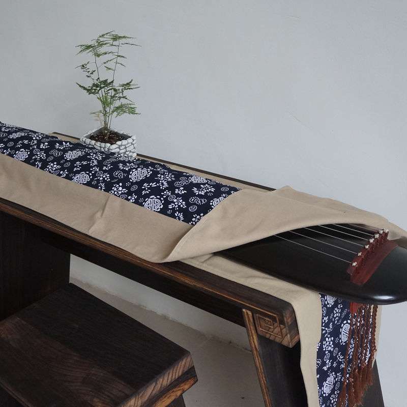 青花瓷古琴桌旗盖布2件套古琴桌布琴罩盖布防滑防尘乐器配件