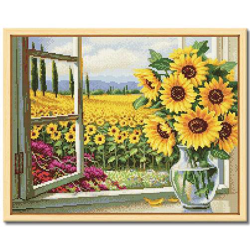 得艺DIY钻石画43*54cm手工满钻带框室内客厅向日葵经典