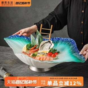 速发刺身盘冰盘高档日所意用餐具海鲜姿造盘子创商会料三文鱼拼盘