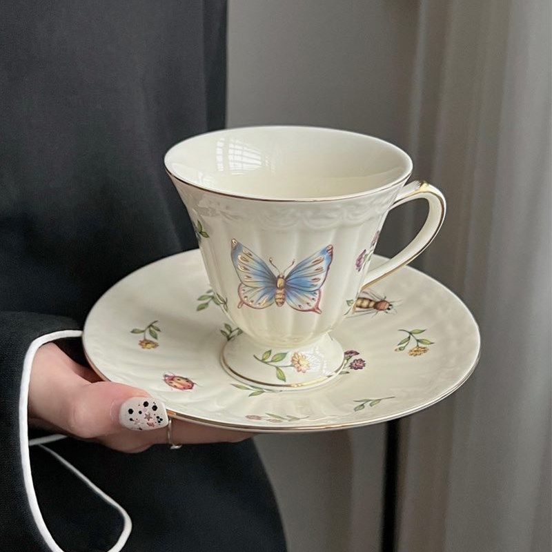 速发Chub蝶法复式古蝴 碎花下午茶杯陶瓷咖啡杯碟套装马克杯