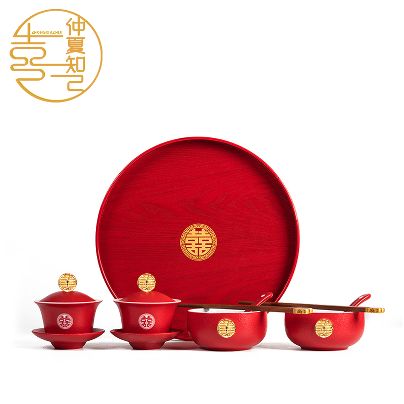 速发口喜婚庆敬茶杯改婚结婚陶瓷对碗筷套装新人礼物喜杯金庆用品