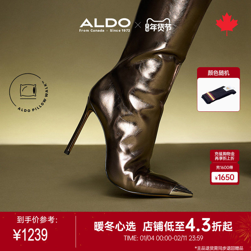 ALDO女士时装靴长筒靴尖头金属高跟细跟时尚大气轻奢ABDF24A22,女鞋,烟筒靴,淘宝优惠券,粉丝福利购,淘宝优惠卷