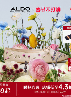 ALDO女士芭蕾舞鞋碎花平底单鞋晚晚鞋羊皮刺绣小皮鞋ASKS25B60