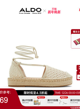 ALDO编织绑带凉鞋夏季新款圆头女透气百搭厚跟度假休闲ASKS24B31