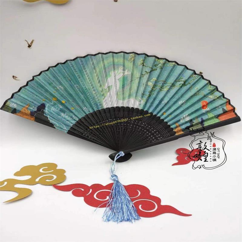 .敦煌壁画飞天扇子特色礼品团扇汉服饰品国风古典九色鹿折扇舞蹈