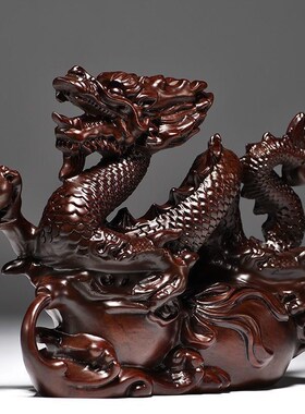 速发木龙摆件黑檀木雕刻实木神龙工艺品大号实木青龙绿色家用客厅