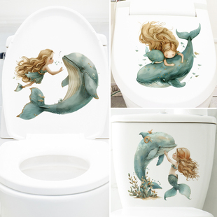 速发可人爱公鱼主海豚小贴纸墙贴画厕所马桶贴盖子水箱装饰幼儿园
