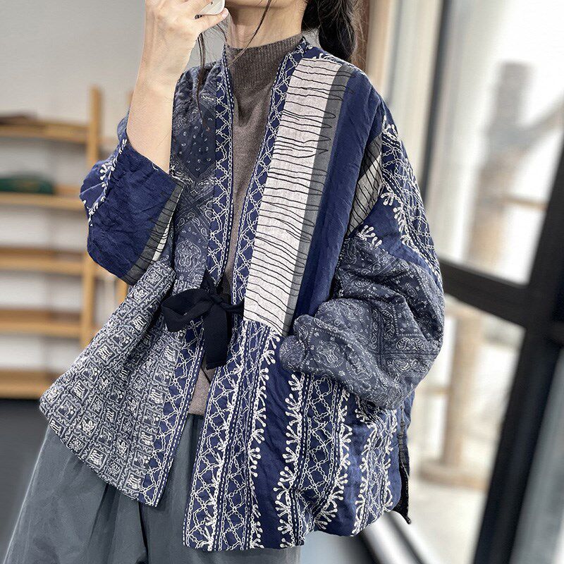 速发服冬士古民族风棉衣外套202年新款复轻薄棉秋宽松蝙蝠袖开衫