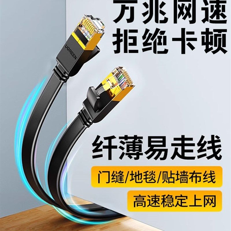 速发扁家网络线短细千兆平用跳薄款走超六类76八七宽带成品高速10