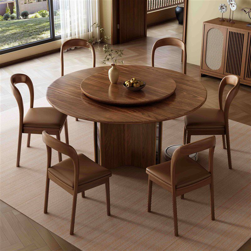速发实木餐桌椅组合伸缩折叠圆桌现代简约家用饭桌大小户型可变圆