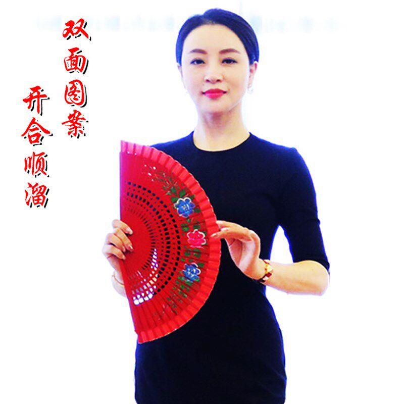 现货速发红色扇子双面西班牙舞蹈扇旗袍走秀表演摺扇摺叠扇古风舞