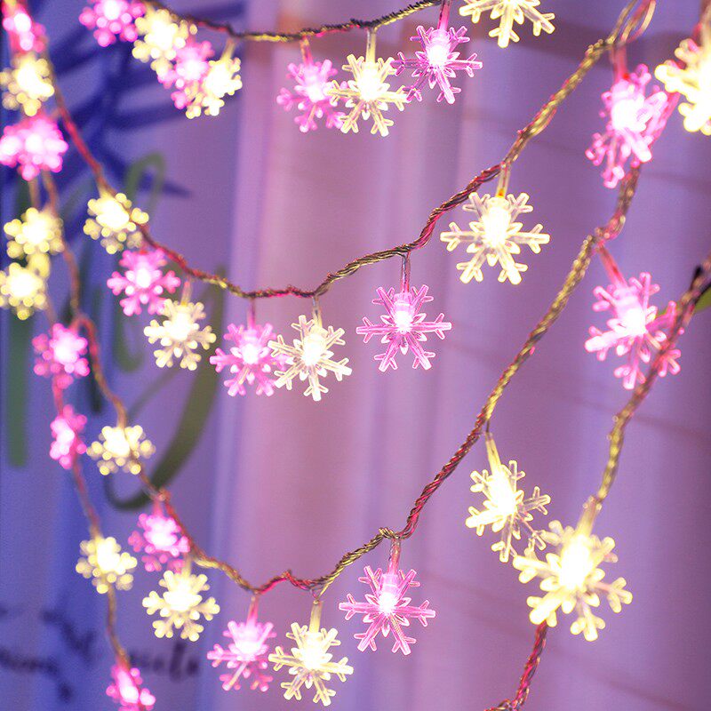 速发圣诞节日装饰挂雪满品饰花小彩灯闪灯串用天星少心房间场景布