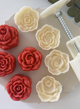 速发50g玫瑰4件套下式绿午糕冰皮月饼模具广豆茶糕点按压烘焙工具