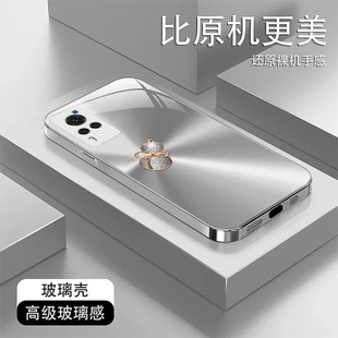 闪钻渐变葫芦金属漆玻璃壳适用vivox60手机壳新款简约x100/90/80外壳防摔硅胶全包边玻璃后盖y100保护壳女