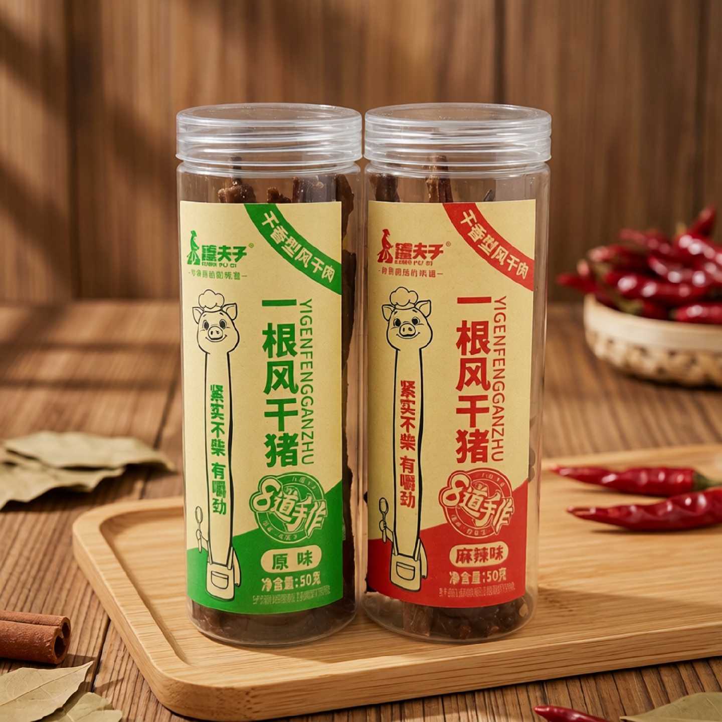 臻夫子一根风干猪罐装猪肉干原味麻辣味耐嚼解馋即食休闲零食