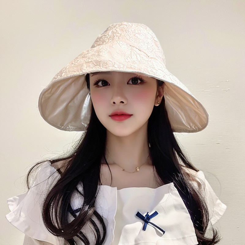 新款彩胶空顶防晒帽子女士夏天薄款防紫外线大檐遮阳帽太阳渔夫帽