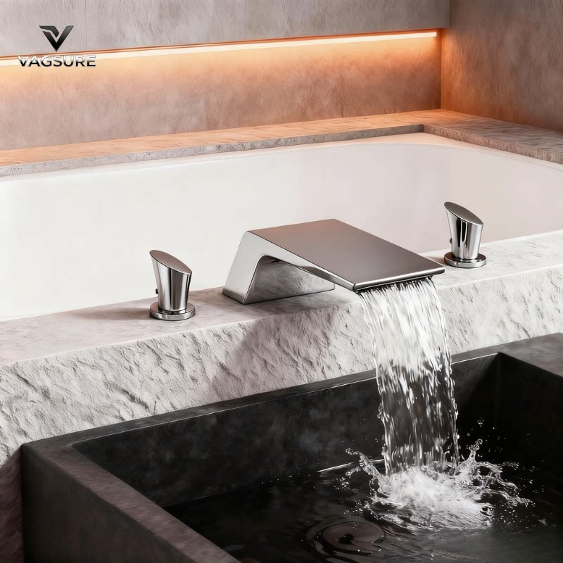 瀑布式浴缸水龙头大流量1寸6分黑色加长出水口泡池温泉专用冷热水