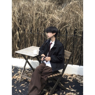 复古拉链微皱防水面料夹克纯色极简短款 长袖 夹克 EMPTY秋季 TEN