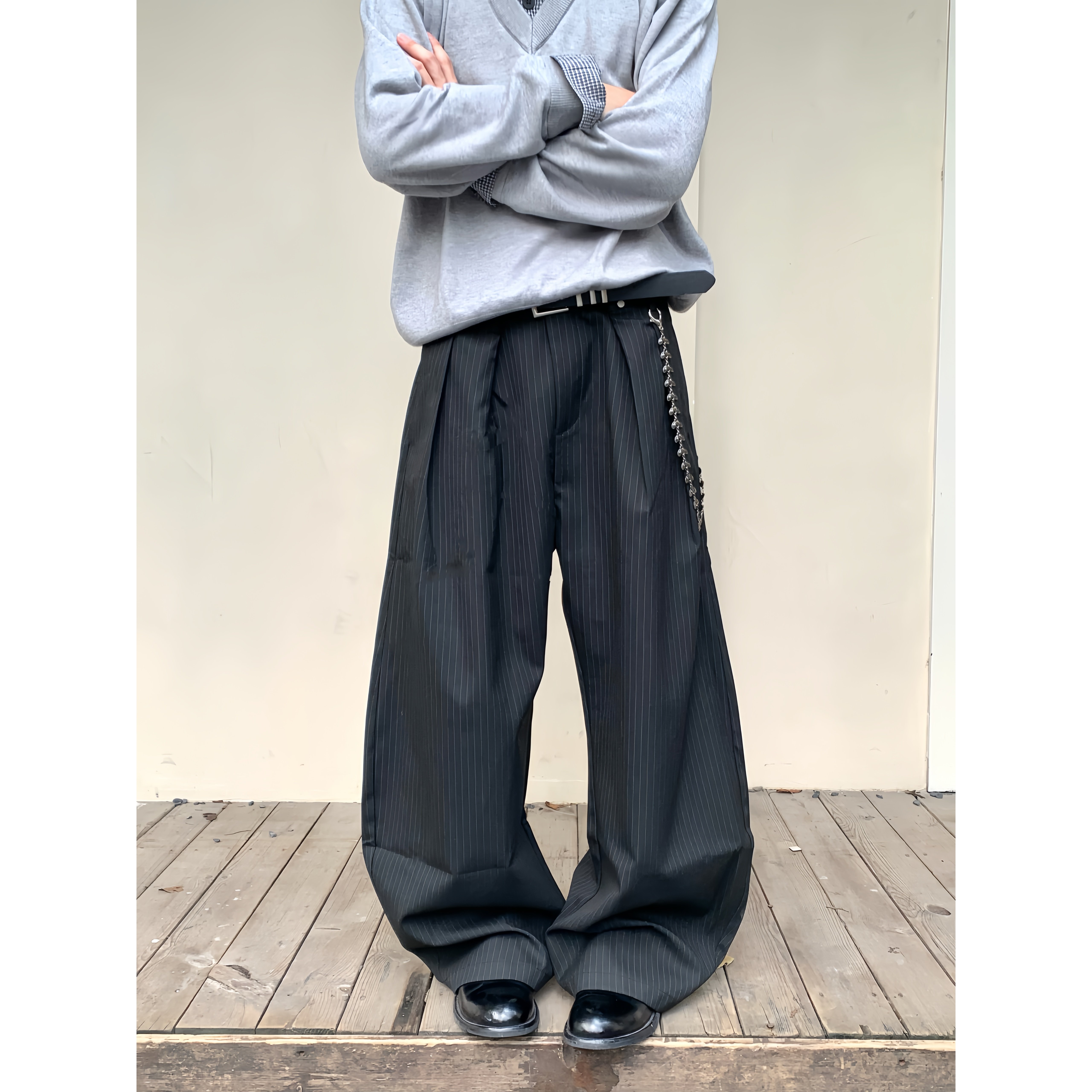 TENEMPTY褶皱阔腿弯刀西裤